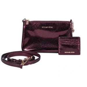 Michael Kors Metallic Purple Tote/Crossbody Bag and Cardholder Set NWT in box